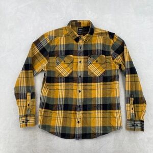 RVCA Men's Mustard and navy and green flannel Plaid Shirt